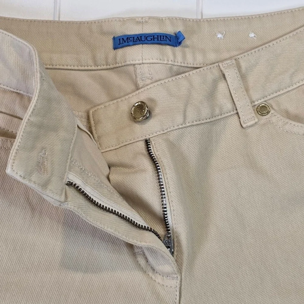 J.McLaughlin Womens 6 Lexi Jeans Slim Leg Raw Beige Stretch Cotton Gold Hardware